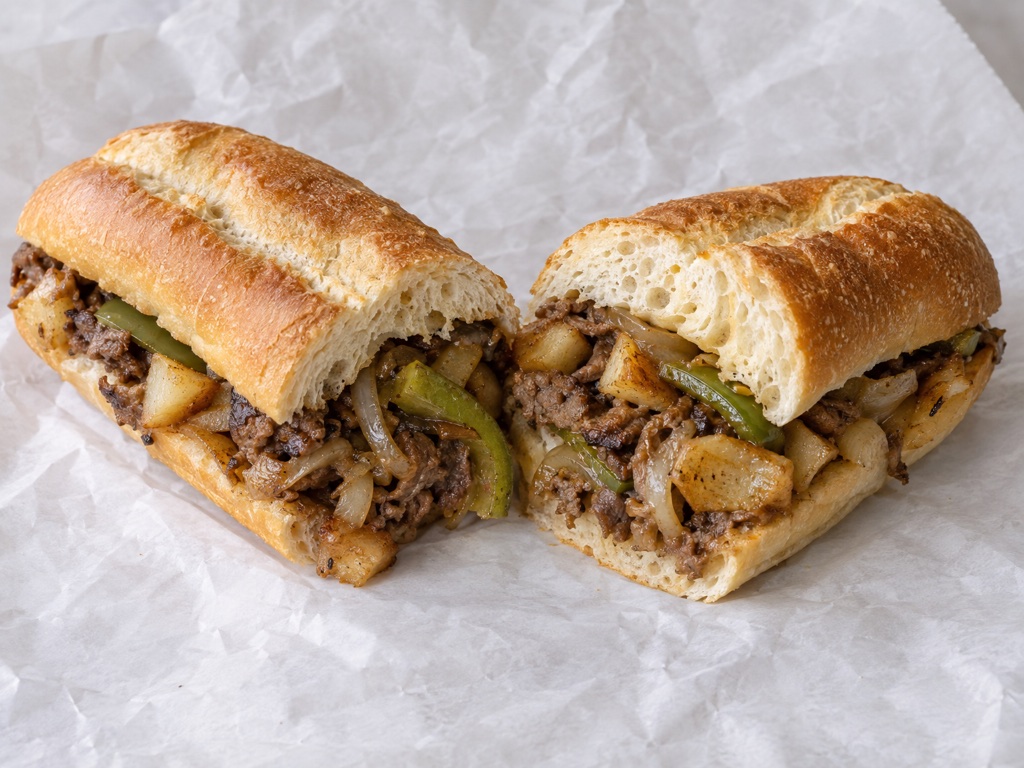 Steak Sandwich w/ Peppers. Onions, & Potatoes